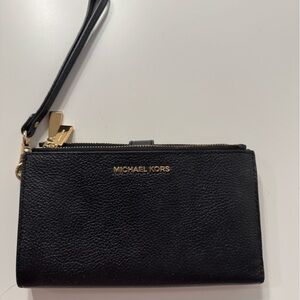 Michael Kors Black Leather Wristlet with Gold Logo
